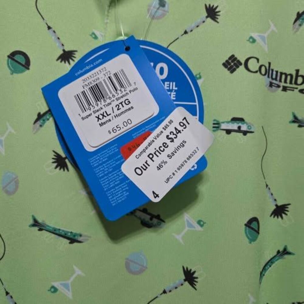 Columbia Men's xxl short sleeve polo light green fishing print new with tags - Picture 3 of 4